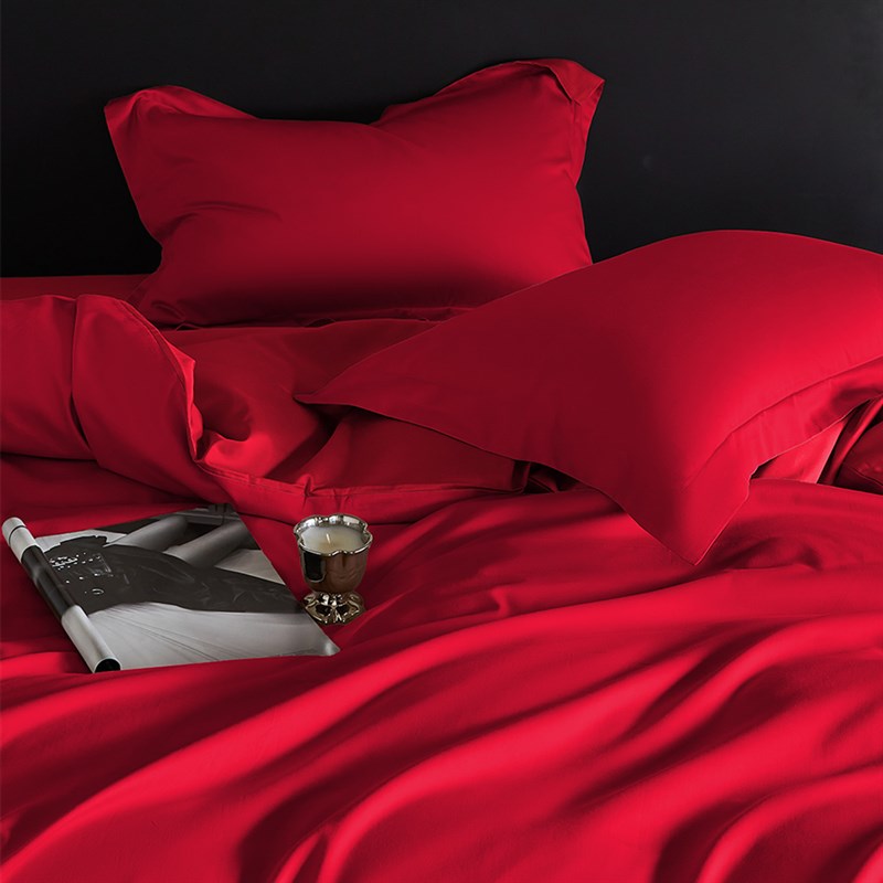 全棉纯色轻奢婚庆床上四件套纯棉春夏四季款红色结婚被套床单床笠