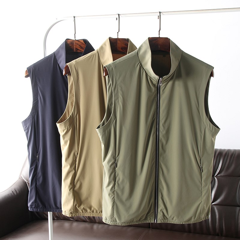 柜2000 意式Z系新型缎面锦氨弹力春夏男士商务立领马甲薄背心外套