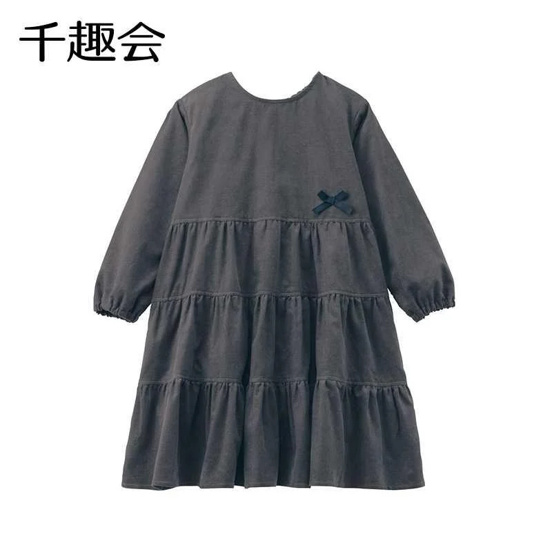千趣会童装春秋款女童长裙荷叶裙复灯芯绒古棉儿童公主连新品