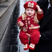 婴儿百天周岁拜年礼服 加厚少爷连身唐装 新中式 喜庆男宝宝衣服冬季