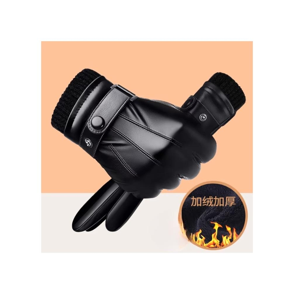 皮手套男士冬加绒加厚骑车防风防水保暖触屏摩托车棉冬季骑行手套