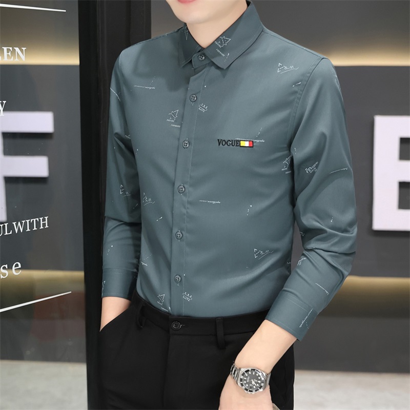 秋季男士竹纤维衬衫弹力帅气抗皱寸衫韩版商务免熨烫长袖高级感衬