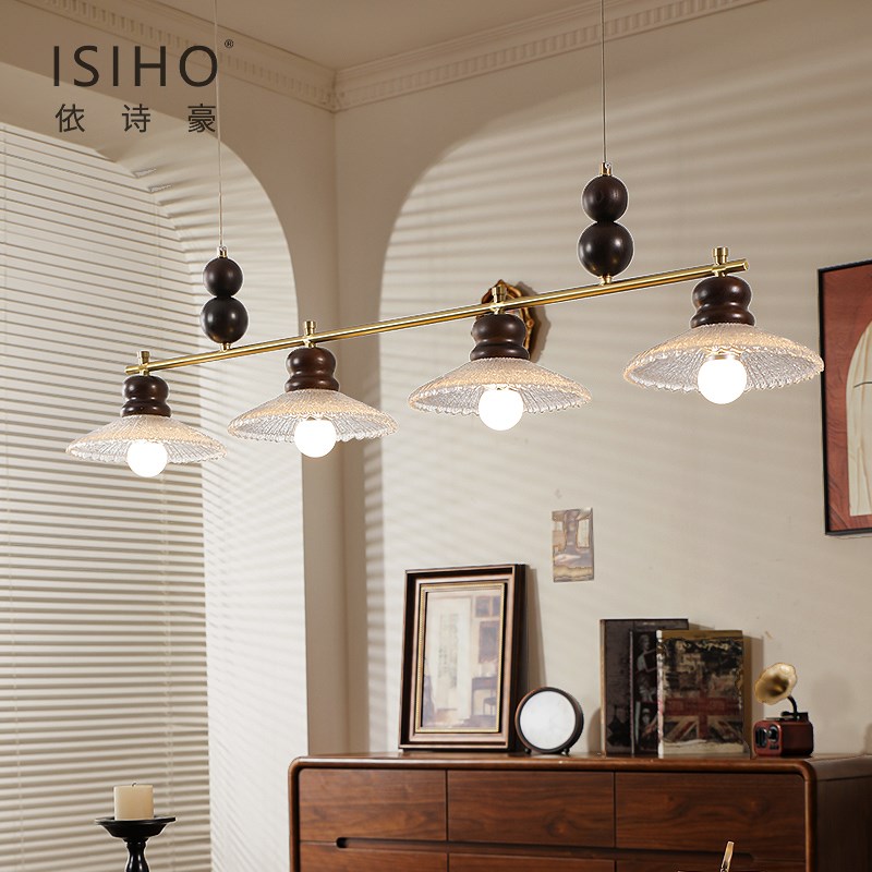 全铜法式复古南洋风餐厅吊灯中古风吧台白蜡木高端大气护眼灯具