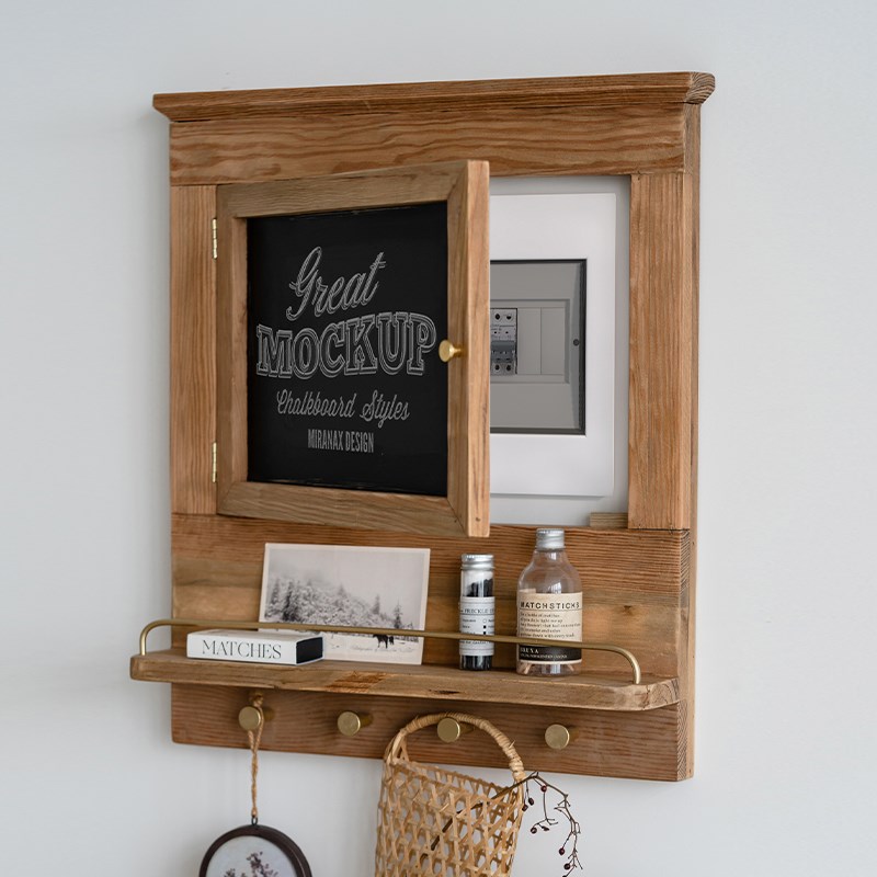 润家家居复古实木电表箱遮挡多功能置物架创意黑板老松木电箱装饰