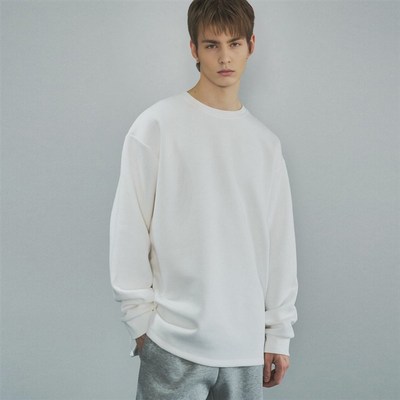 OAU小领口美式重磅长袖t恤男260g纯棉国潮宽松纯白色卫衣春秋打底