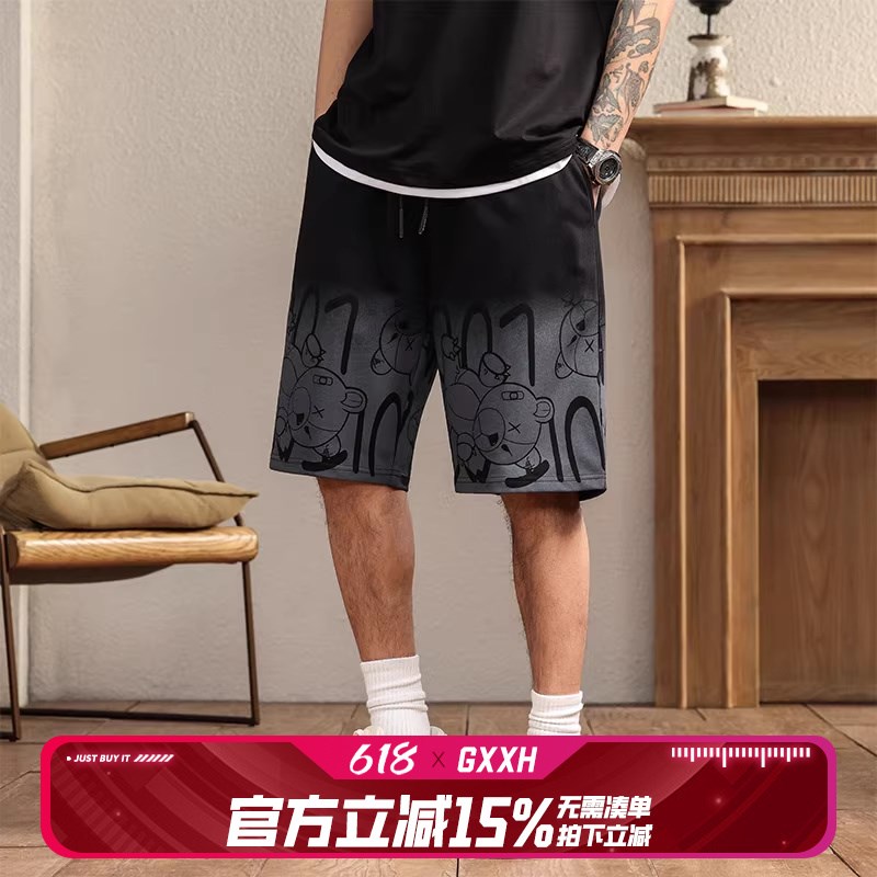 2025潮牌大码男裤夏季休闲裤胖子五分裤加肥加大宽松印花短裤