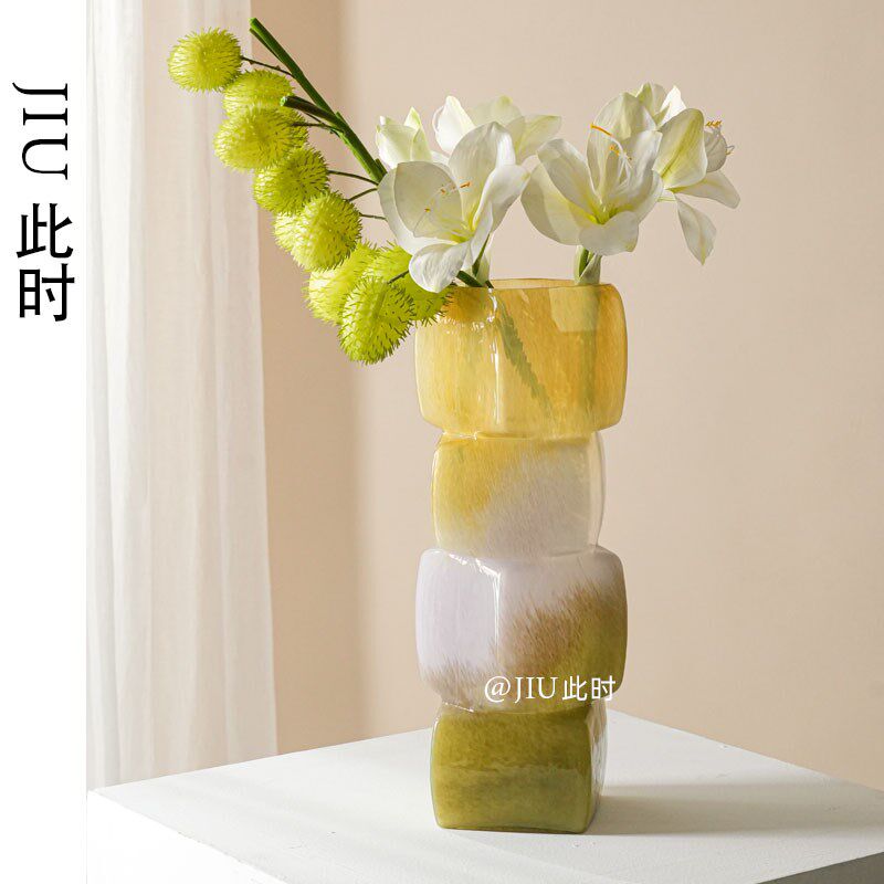 JIU此时  绝美中古琉璃花瓶彩色北欧落地小众高级感软装玄关摆件