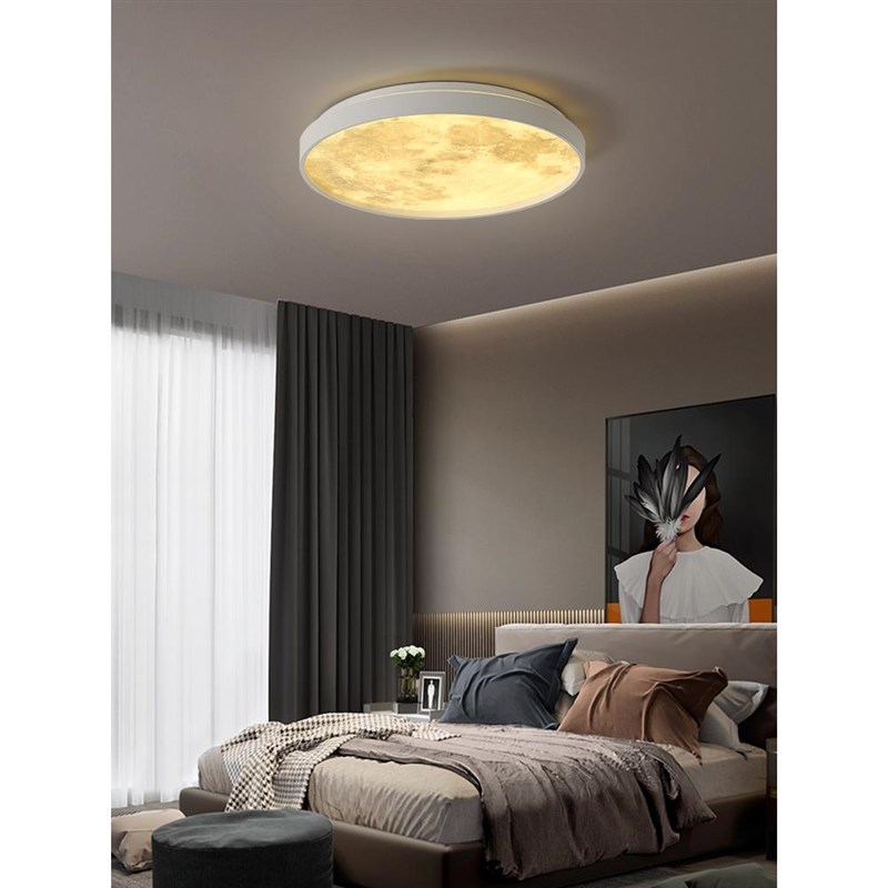 卧室吸顶灯现代简约超薄月球圆形灯北欧灯具创意男生女生儿童房灯