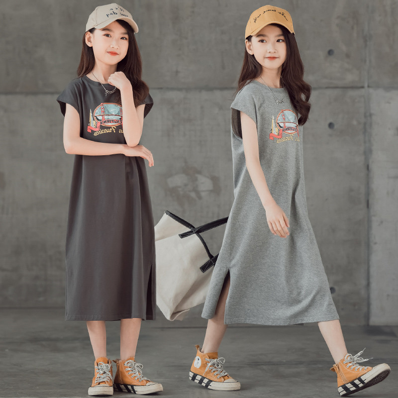 亲子装母女连衣裙夏季2021韩版女大童宽松T恤裙儿童洋气背心长裙