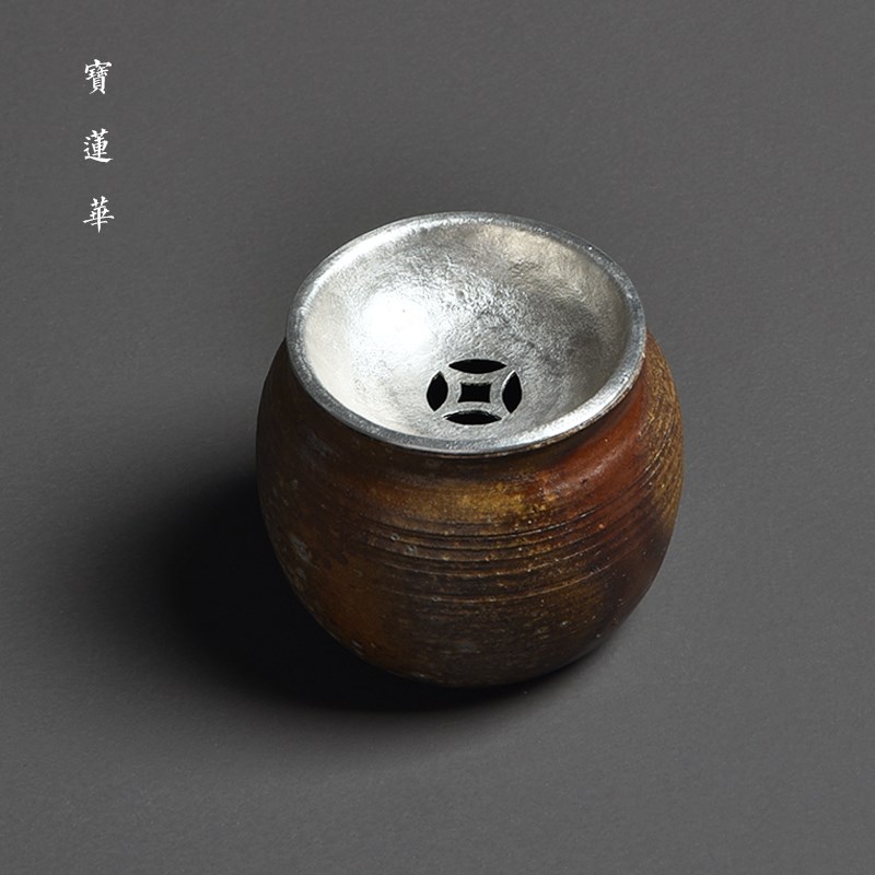 手工锡盖柴烧建水水盂 一物一图水洗茶洗茶渣斗 茶道养壶托陶笔洗