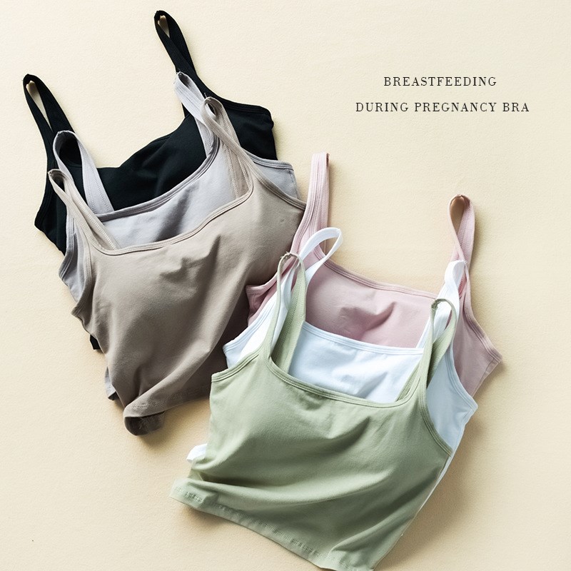 带胸垫一体式免穿内衣孕妇吊带背心棉打底衫外穿透气露脐短款背心
