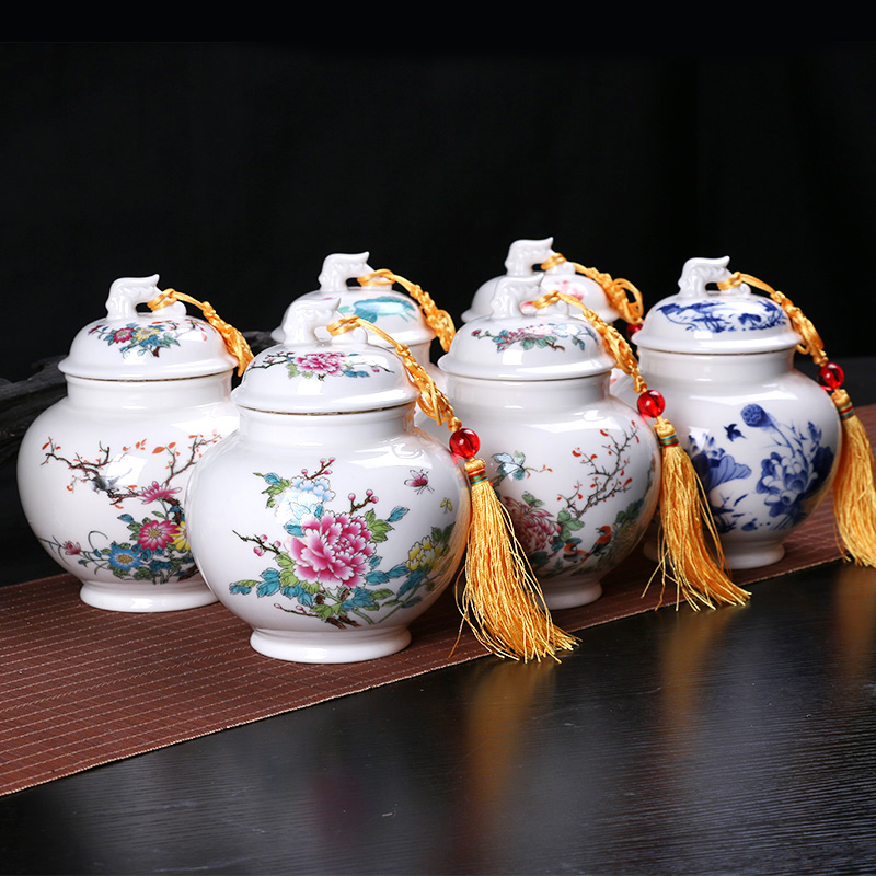 大号青花瓷茶叶密封罐摆件密封瓶膏方罐中药罐药柜专用陶瓷罐定制