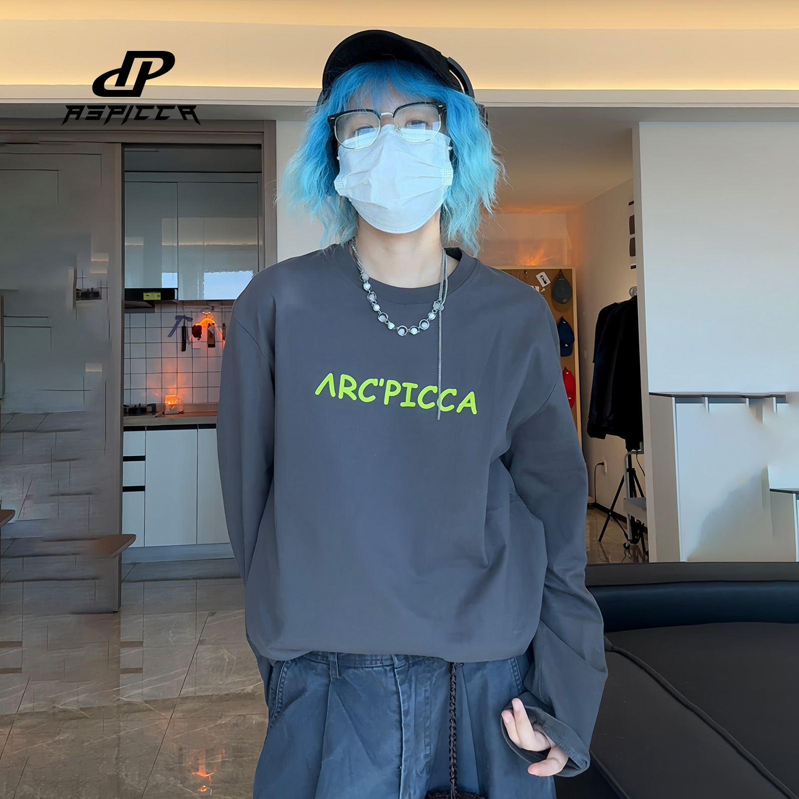 Picca恶搞始祖系列小鸡印花重磅宽松复古落肩百搭通勤打底长袖