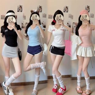 美式显瘦女夏季辣妹短款短袖带胸垫
