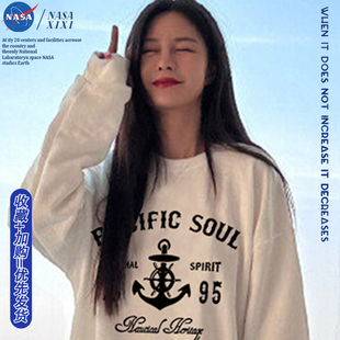 美式 NASA沈梦辰同款 2025新款 T恤女秋季 宽松休闲衣服纯棉体恤 长袖