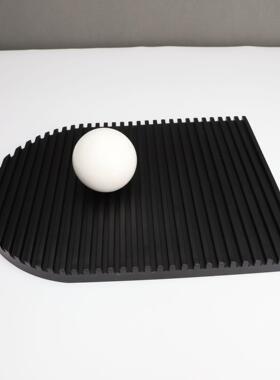 新中式几何树脂条纹托盘样板房办公室酒店玄关客厅简约装饰品摆件