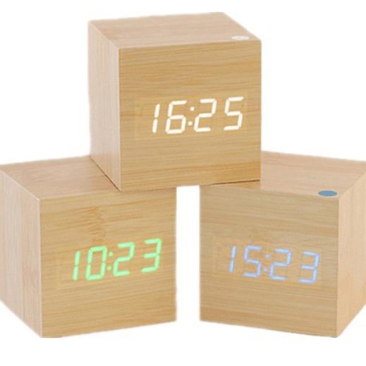 迷你木头钟led电子时钟木质闹钟声控夜光创意床头桌面钟表学生
