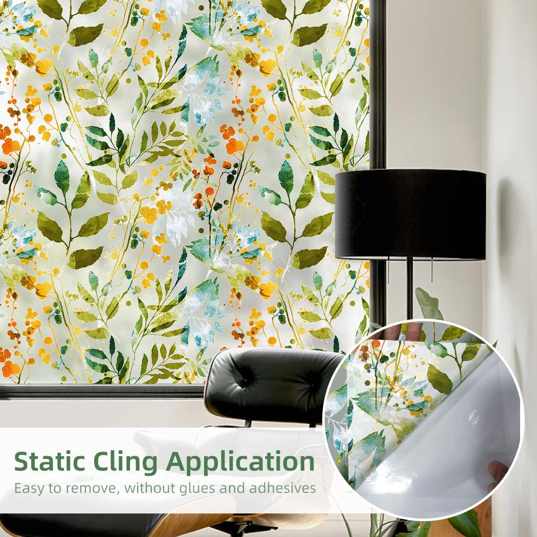 家居隐私窗户膜，彩色树叶玻璃贴浴室遮光磨砂贴膜静电贴窗BLT111