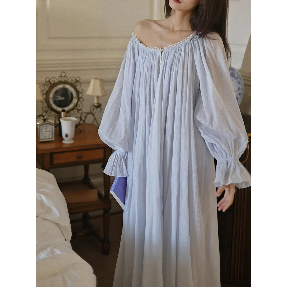 蓝色协奏曲春夏法式风海岛丝气质纯欲睡裙长款女家居服可外穿睡衣