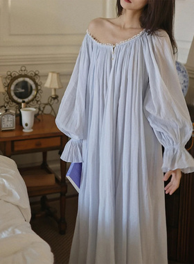 蓝色协奏曲春夏法式风海岛丝气质纯欲睡裙长款女家居服可外穿睡衣