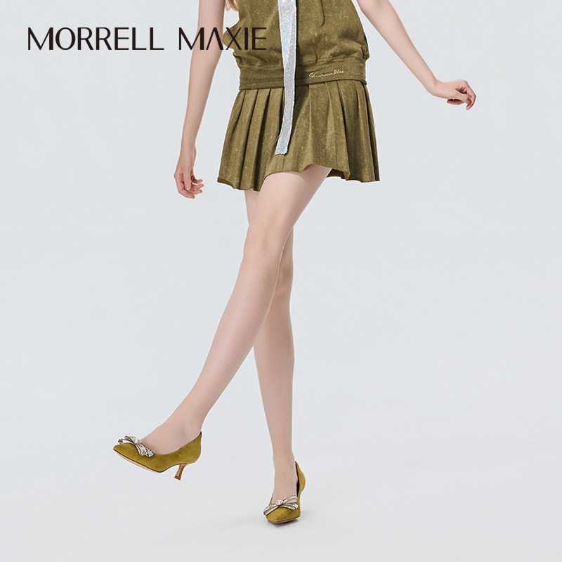 Morrell Maxie黄绿色尖头都市蝴蝶结珍珠饰扣高跟鞋|MW261026YL