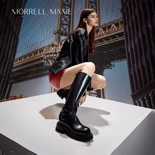 Morrell Maxie黑色厚底高筒靴女冬小个子直筒骑士靴｜MW234073BK