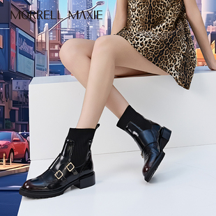 Morrell Maxie学院风圆头金属饰扣切尔西袜筒靴｜MW254038BK