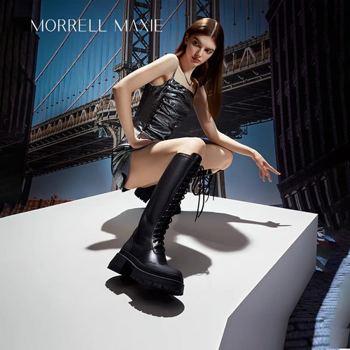 Morrell Maxie厚底黑色高筒靴女冬季显瘦真皮直筒靴｜MW234049BK
