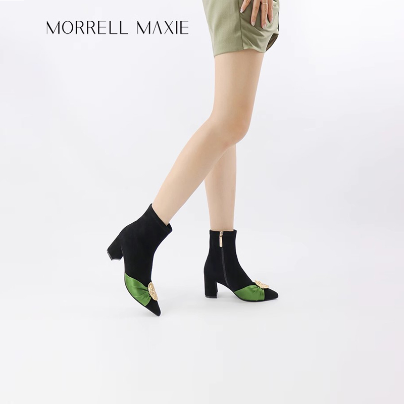 Morrell Maxie法式复古短靴女冬季撞色小羊皮高跟鞋｜MW244016BK