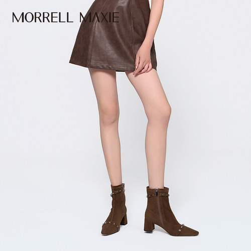 Morrell Maxie方头棕色时尚都市铆钉方跟美拉德靴｜MW263006BR