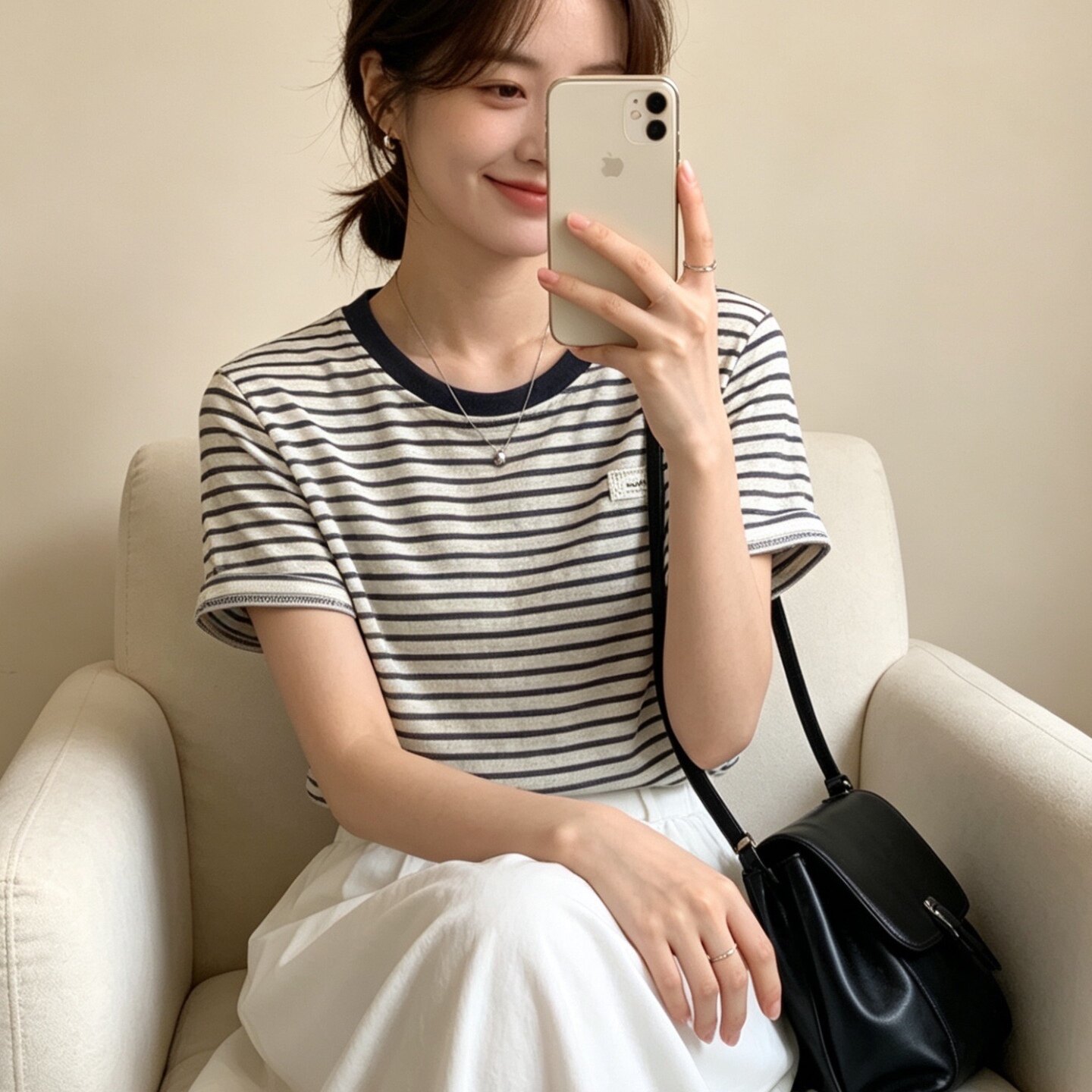 韩系ins风撞色条纹T恤女