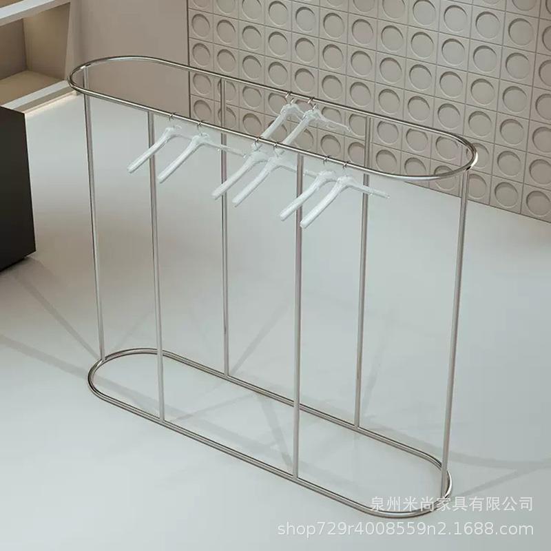 不锈钢落地中岛服装展示架童装女装店铺中间椭圆弧形侧挂中岛货架