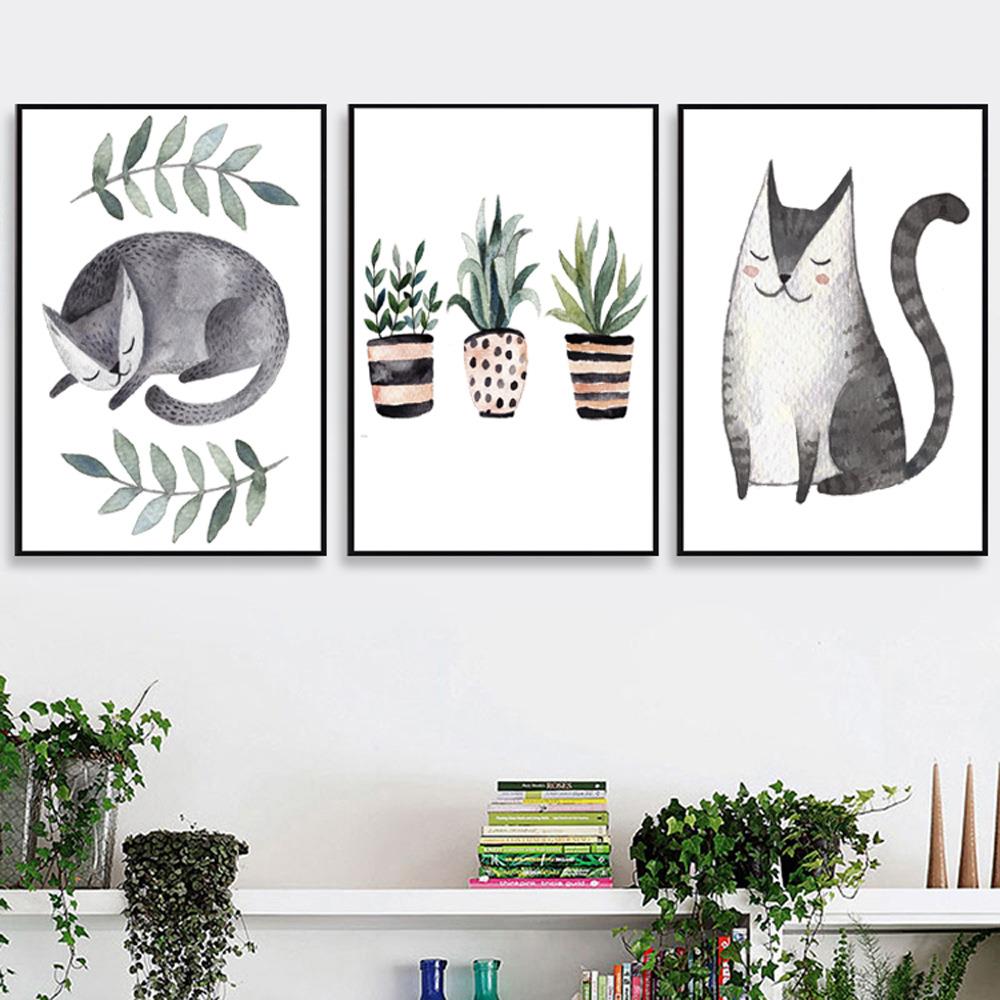 简约北欧客厅装饰画 小清新卡通猫咪大象公寓家装餐厅儿童房挂画