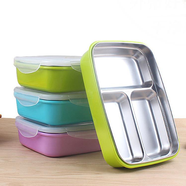 304不锈钢保温饭盒儿童便当盒快餐盒长方分格学生食堂餐盘收纳