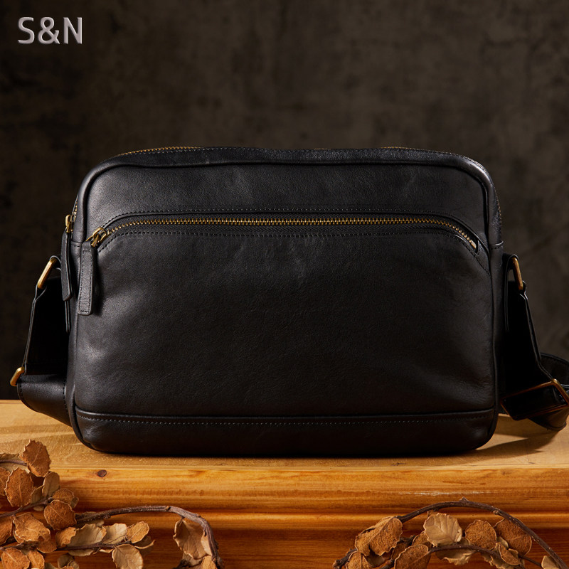 手工真皮复古斜挎包男单肩包休闲头层牛皮邮差包韩版潮包男士背包