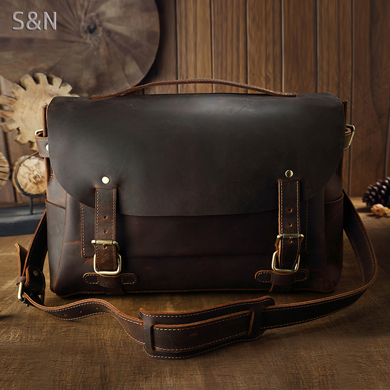 手工真皮剑桥包头层牛皮复古手提单肩包疯马皮个性斜挎包邮差男包