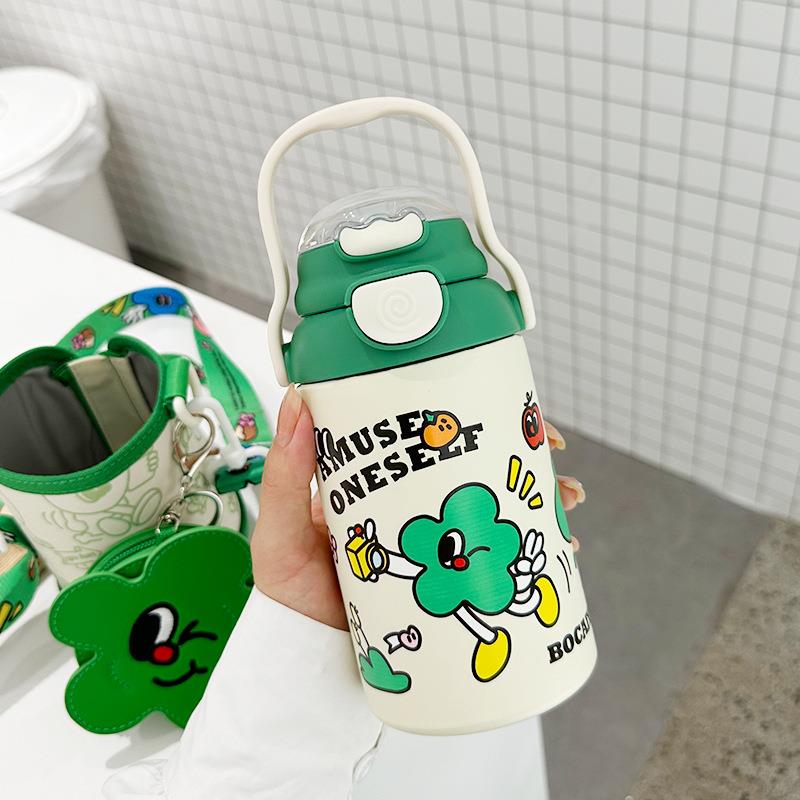 水杯保温杯女生高颜值304儿童吸管杯2023新款便携多巴胺可爱杯子