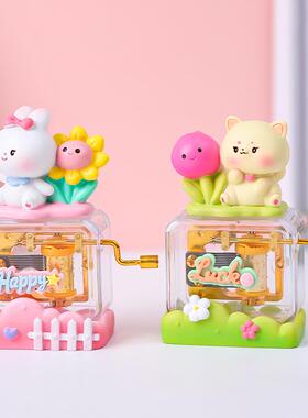 新款卡通萌宠手摇音乐八音盒可爱兔子小熊爱心创意礼品送女友闺蜜