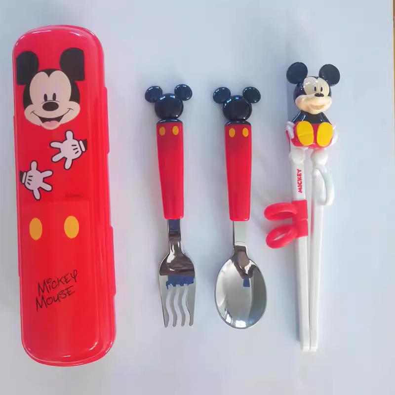 儿童训练筷子勺子盒子叉子四件套组装304不锈钢学习筷子餐具