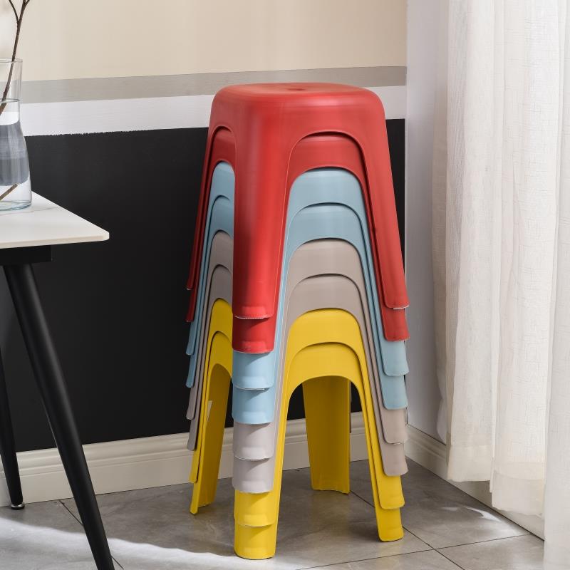 6R加厚塑料凳子家用方凳简约客厅成人熟胶浴室高板凳节节高餐桌椅