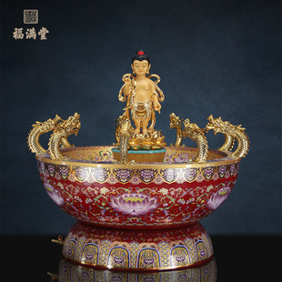 浴佛盆九龙吐水九品莲花盆浴佛节用品套装浴佛勺诞辰太子佛铜鎏金