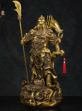 铜中式佛堂黄铜关公神像装饰摆件