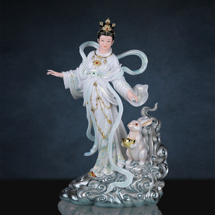 嫦娥仙子仿汉白玉太阴星君佛像居家玉兔摆件供奉嫦娥姑娘神像