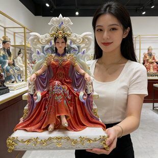 汉白玉九尾狐像供奉家用九尾狐娘娘九姑娘神像九尾白狐真身摆件