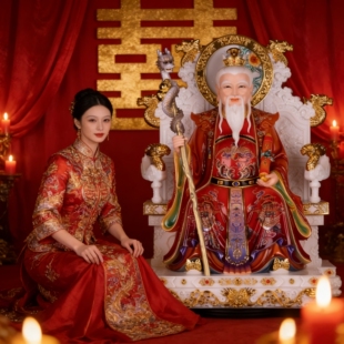 月老星君摆件供奉家用仿汉白玉月老神像红衣工艺品牵红绳