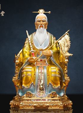 铜中式佛堂铜鎏金姜子牙装饰摆件