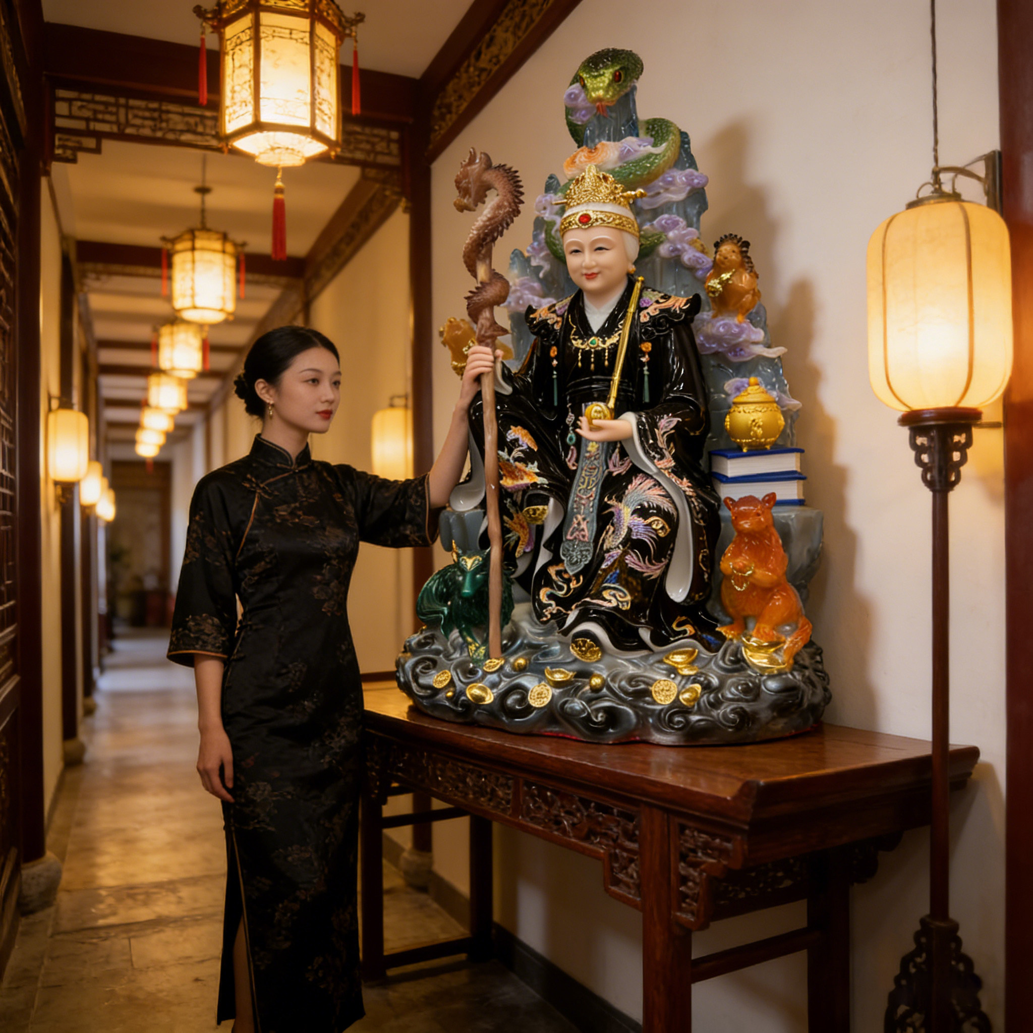 黑老太神像坐山供奉家用汉白玉铁刹山黑妈妈像黑奶奶真身像摆件