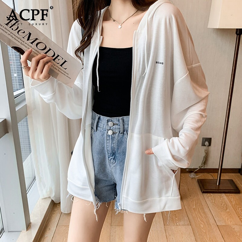 连帽轻薄防晒衣女夏季透气开衫短外套白色宽松冰丝防晒服长袖罩衫