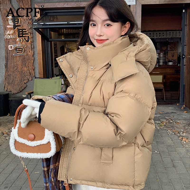 白鹅绒羽绒服女冬季短款连帽可拆卸面包服加厚小个子时尚三防外套