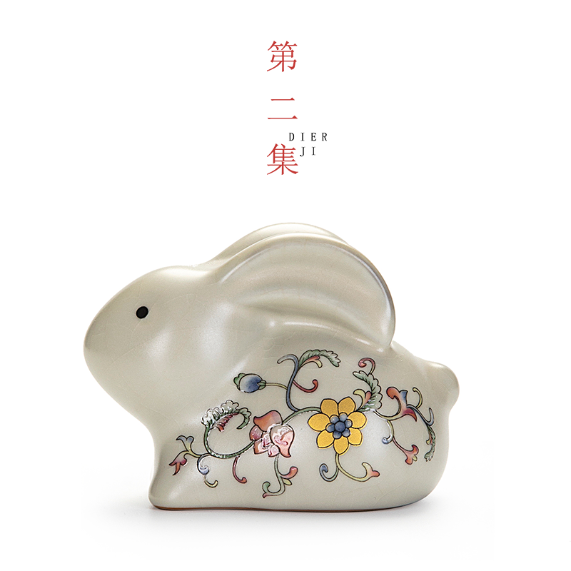 粉彩缠枝莲宋式汝窑茶宠小摆件发财兔精品可养蝉翼开片解压茶玩,餐饮具,茶宠摆件,淘宝优惠券,粉丝福利购,淘宝优惠卷